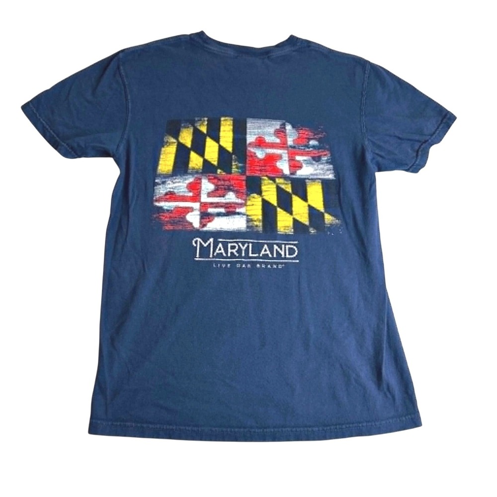 Live Oak Brand Maryland Flag Graphic T-Shirt Navy Blue Comfort Colors Small